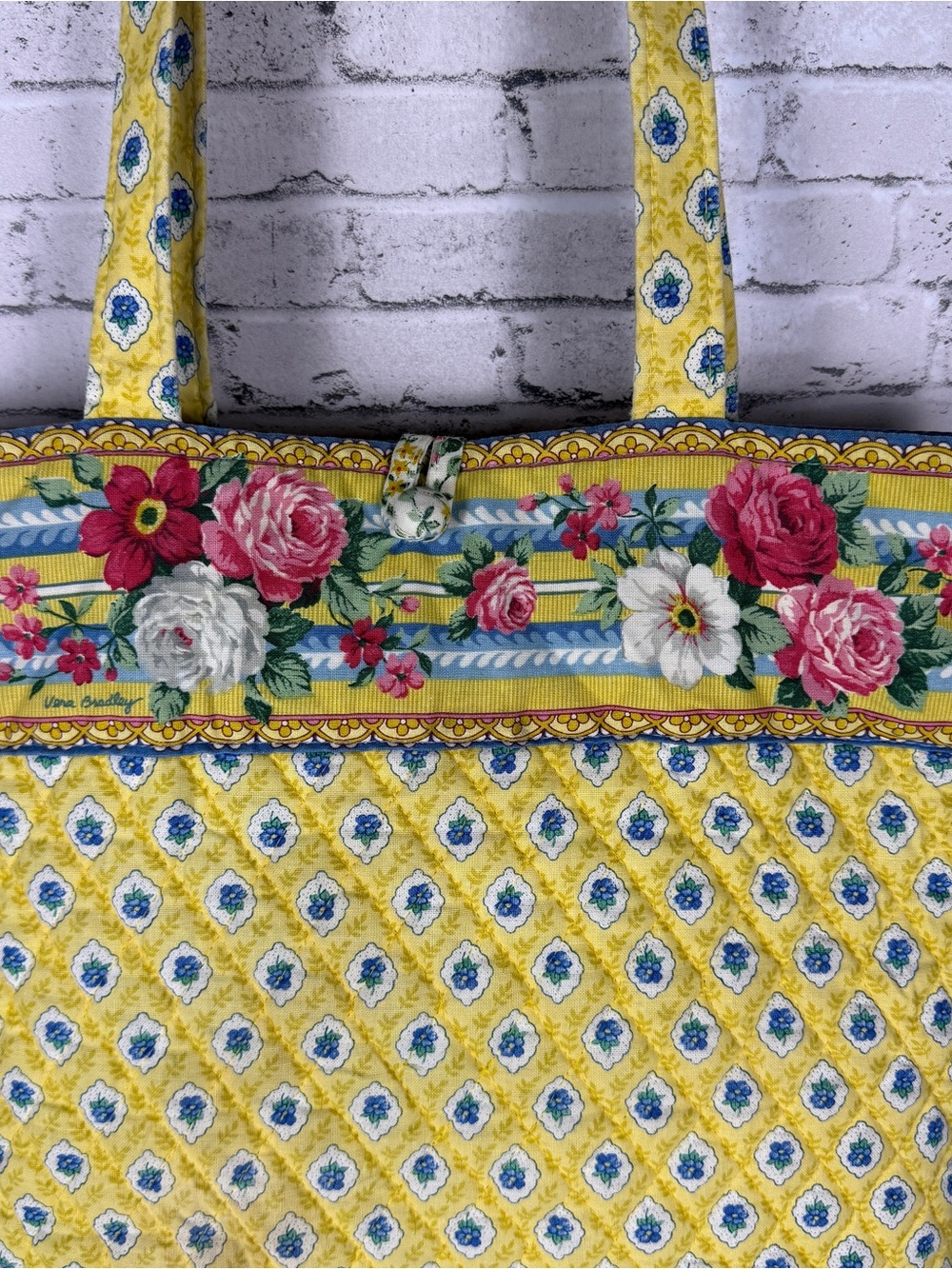 Vintage Vera Bradley Elizabeth Pattern Yellow Floral Shoulder Bag Button Close